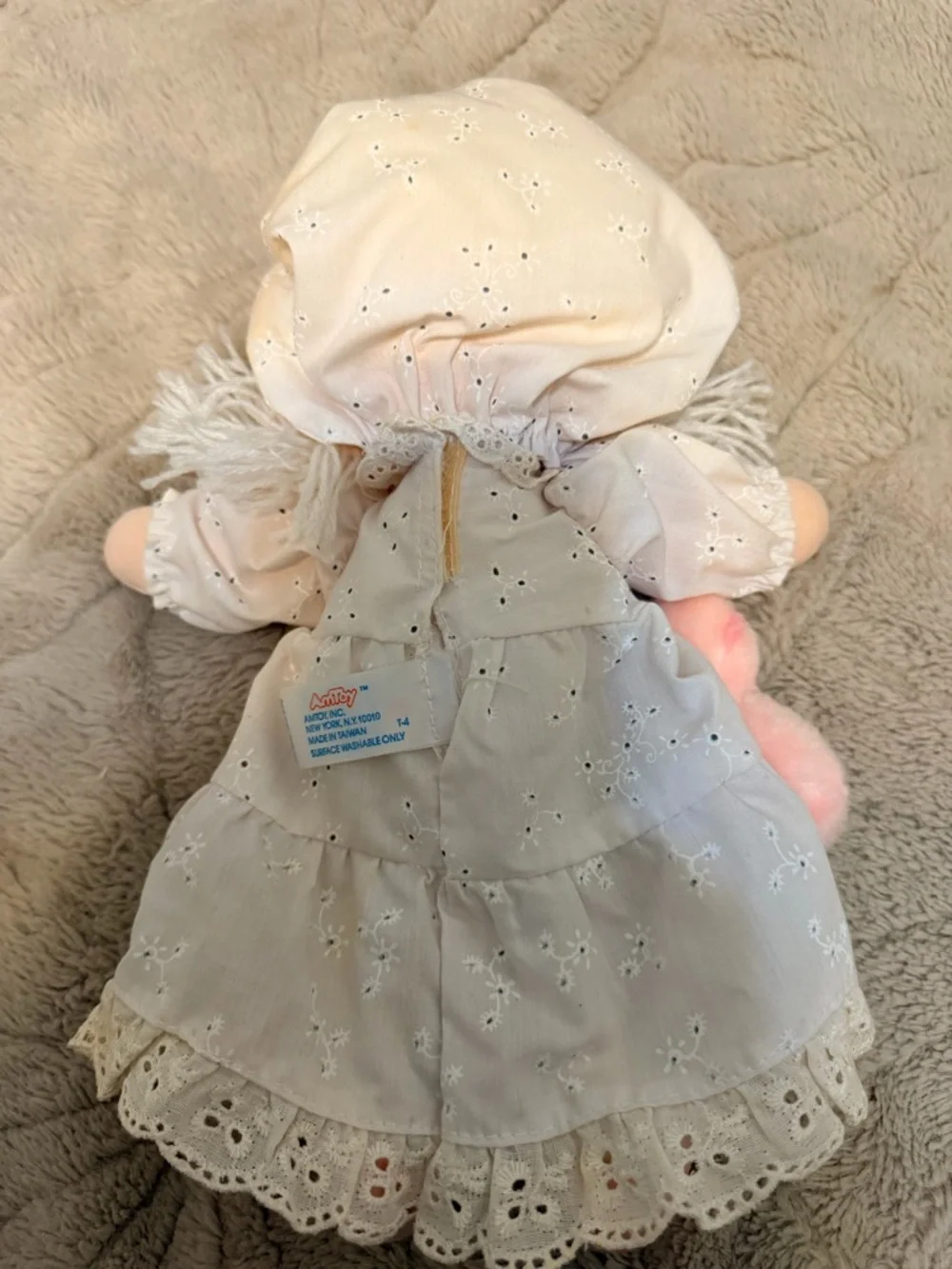 Vintage 1982 Eyelet Soft Rag Doll with Cat Plush AmToy American Greeting 11.5”